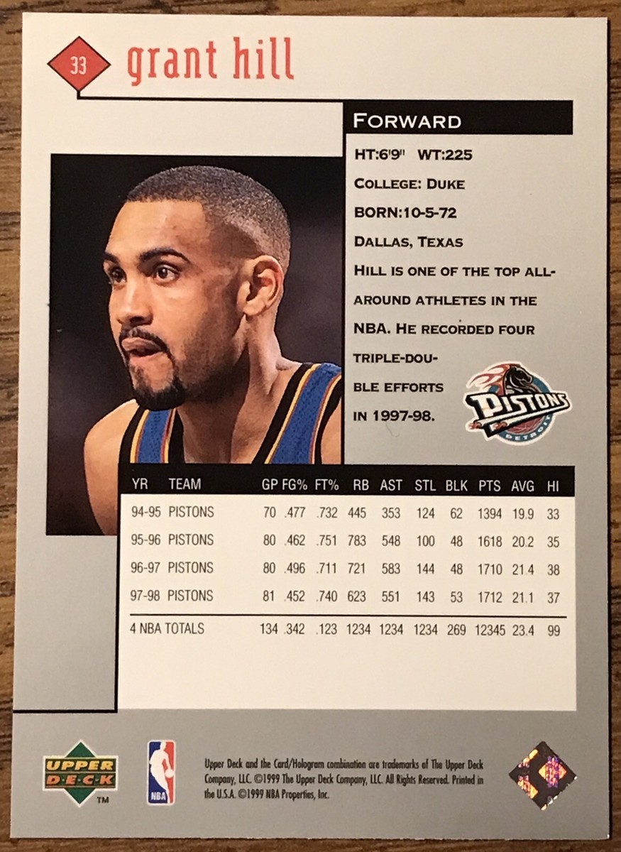Grant Hill 1998-99 Upper Deck Black Diamond Card #33 Pistons NBA