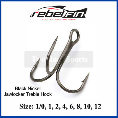 rebelFIN Jawlocker Treble Hooks - Black Nickel - Size 1/0, 1, 2, 4, 6, 8, 10, 12