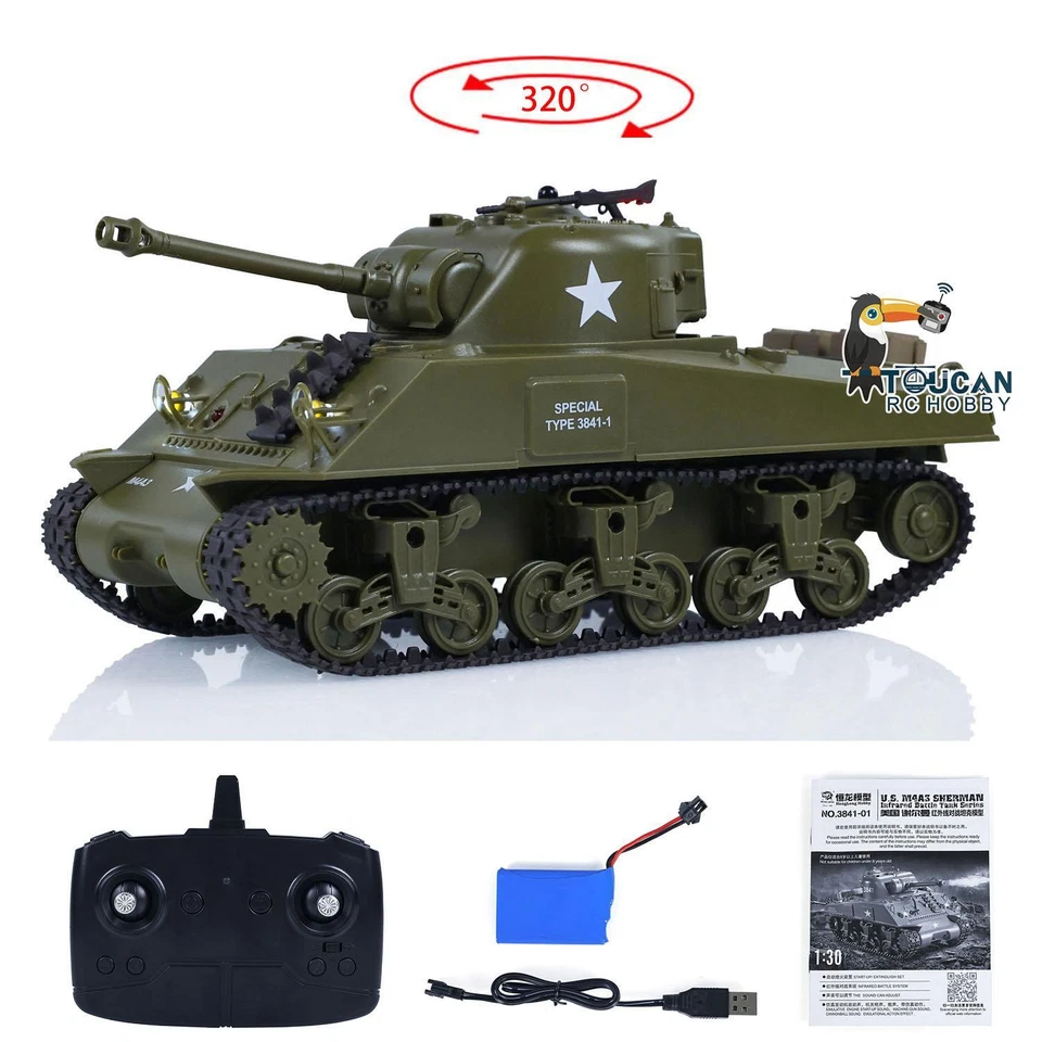 1/30 Heng Long IR RC Battle Tank Sherman M4A3 3841-01 2.4G Remote Control Tanks - Image 2 of 4