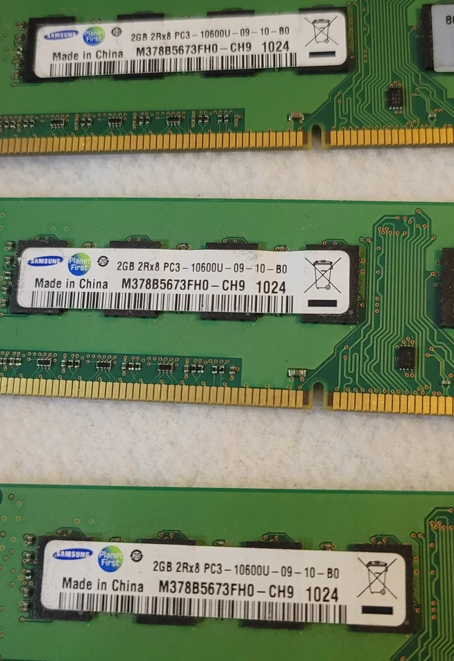 SAMSUNG 12GB (6x2gb) 2Rx8 PC3-10600u RAM Memory Used - Image 2 of 4