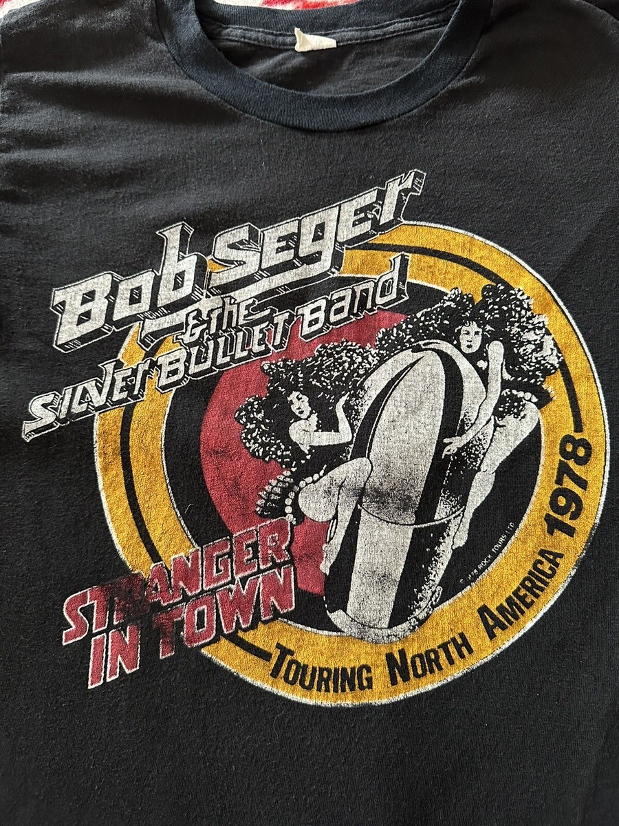 Vintage Bob Segar Silver Bullet Band Tee Shirt Black Stranger Town