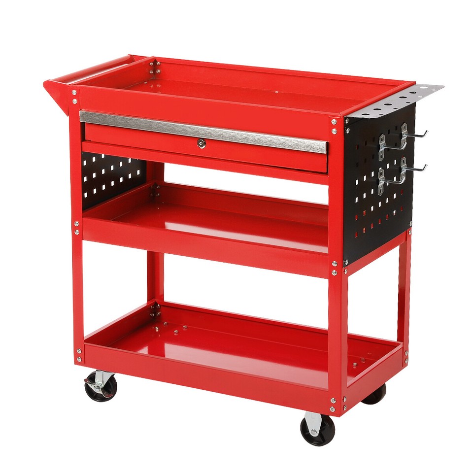 Tool Storage Heavy Duty Garage Trolley 3 Tier Wheel Cart Shelf