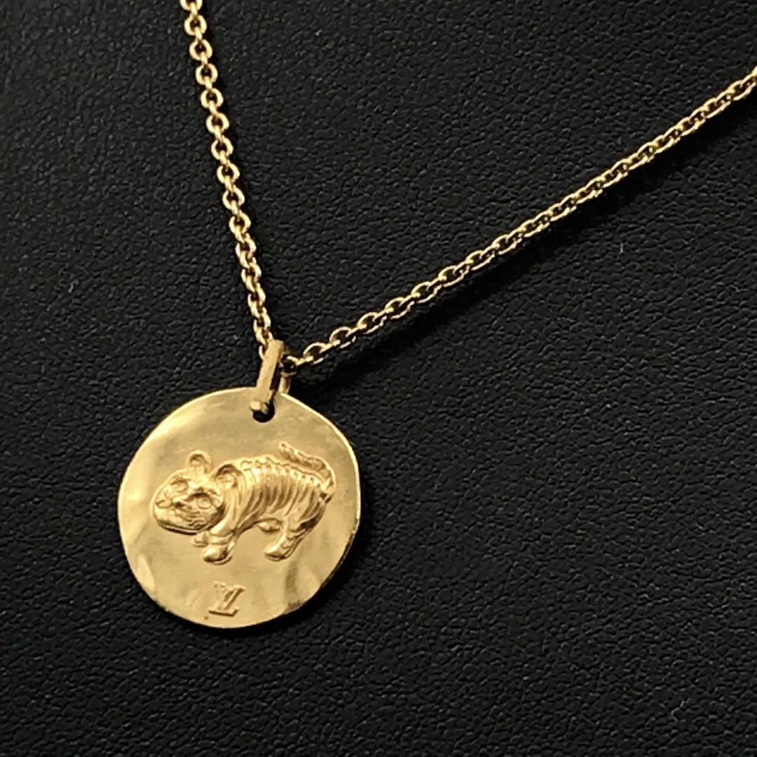 LOUIS VUITTON Necklace Zodiac Tiger Gold 39 46cm Chain Ladies