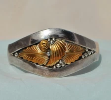 Annie Chapo A -  Navajo Sterling Silver Copper Leaves Bracelet Cuff