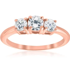 1ct 3 Stone Diamond Engagement Round Cut Ring 14k Rose Gold