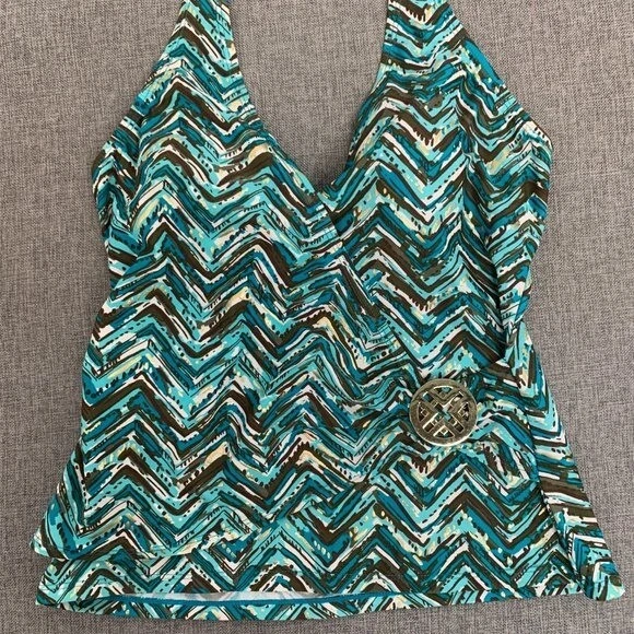 Tankini Jaclyn Smith Azul Teal Halter Talla 8 Placa Dorada Sujetador Incorporado Traje de Baño Top Foto 2 de 4