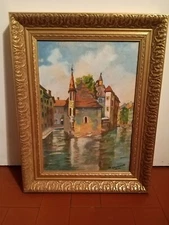Tableau vieil Annecy France encadré signé