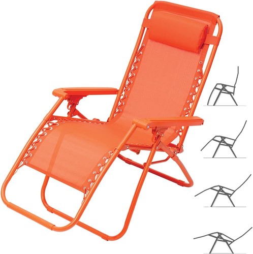 Sedia A Sdraio Zero Gravity Reclinabile In Acciaio – Pieghevole Con Portabicchiere E Poggiatesta, Supporta 150 Kg – Colore: Lino Verde Con Materasso