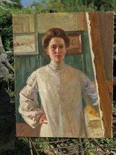Woman Artist Self Portrait Painting around 1900 Apple Boutique Fine Art Gallery