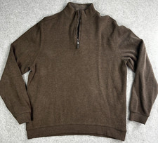 Tasso Elba 1/4 Zip Sweater Mens Large Brown Knit Pullover Ribbed Waist