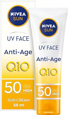 NIVEA Sun UV Gesicht Anti-Aging LSF 50 Creme (50ml), Q10 Sonnencreme schützt davor
