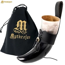 Viking Drinking Horn Medieval Ale Beer Mead Drinkware Black Leather Holder 250ML