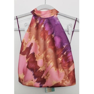 Sigrid Olsen Watercolor Halter Crop Top Sz M Y2K Beach Boho Artsy Resortwear