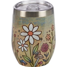 Stainless Steel Floral Field Insulated Wine Tumbler 12oz Good for any Drink- NEW
