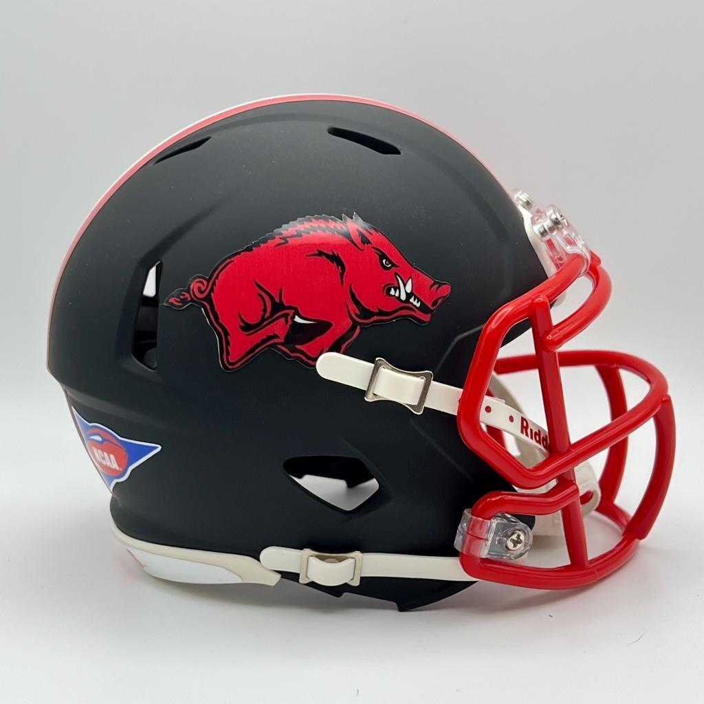Arkansas Razorbacks CUSTOM Matte Black Red Decals Mini Football