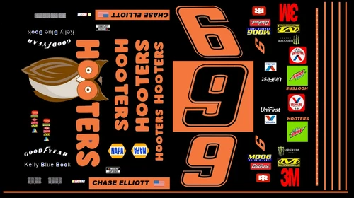 #9 CHASE ELLIOTT HOOTERS CAMARO 1/64th Scale Slot Car Waterslide Decals  NASCAR
