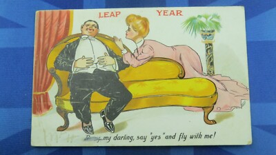 Vintage Comic Postkarte 1908 Schaltjahr Hochzeit MEIN LIEBLING SAG JA & FLIEG MIT MIR