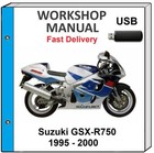 SUZUKI GSXR750 1995 1996 1997 1998 1999 2000 SERVICE REPAIR SHOP MANUAL USB