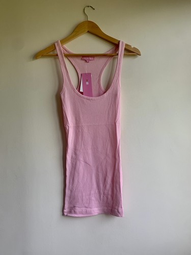 Long Racer Back Ribbed Sleeveless Vest Top Size 12 Pink New - Picture 2 of 5
