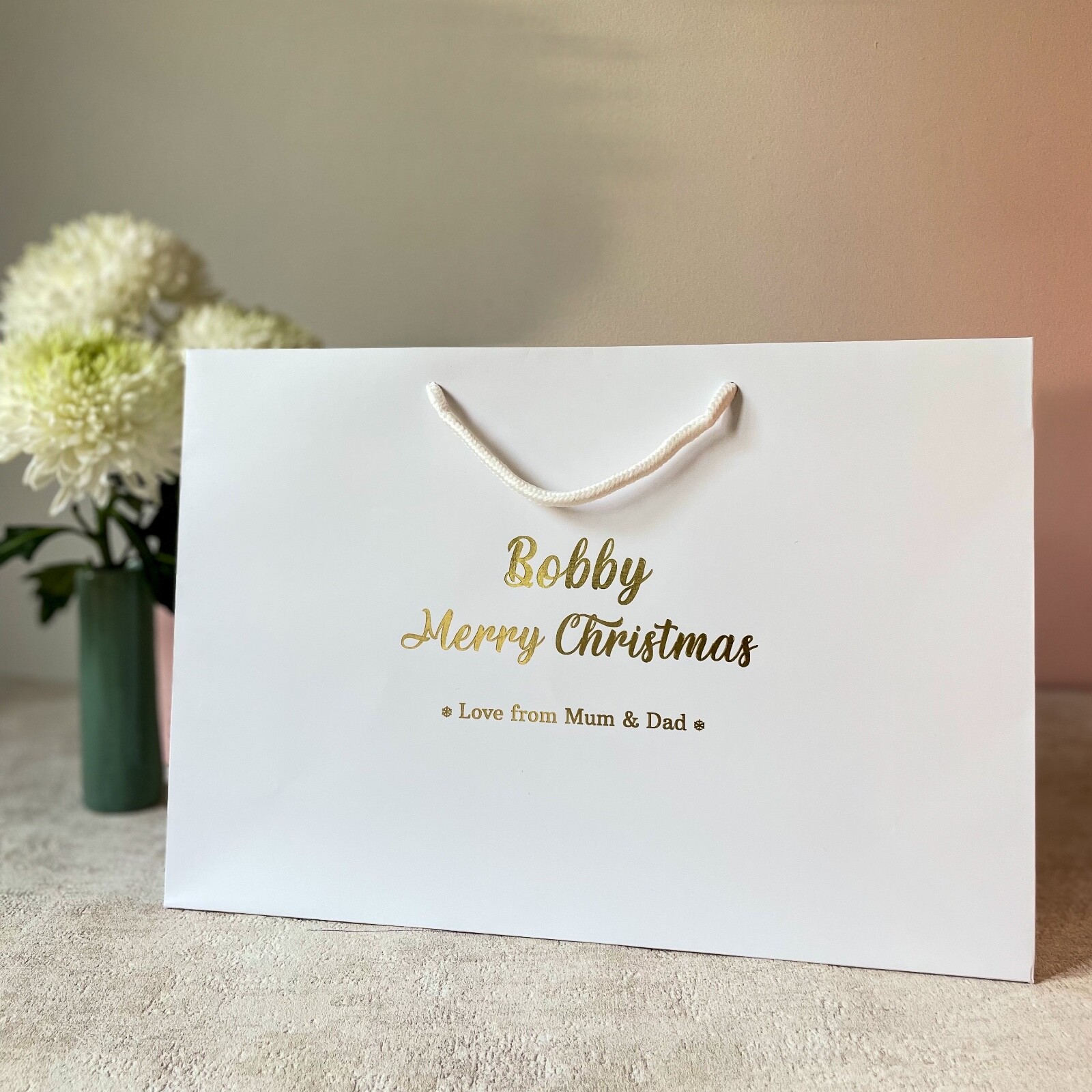 Personalised Christmas Gift Bag Luxury Rope Handled Bag Xmas Gift