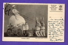 GERMANY Easter BOY RABBIT AND EGG VINTAGE POSTCARD USED 111