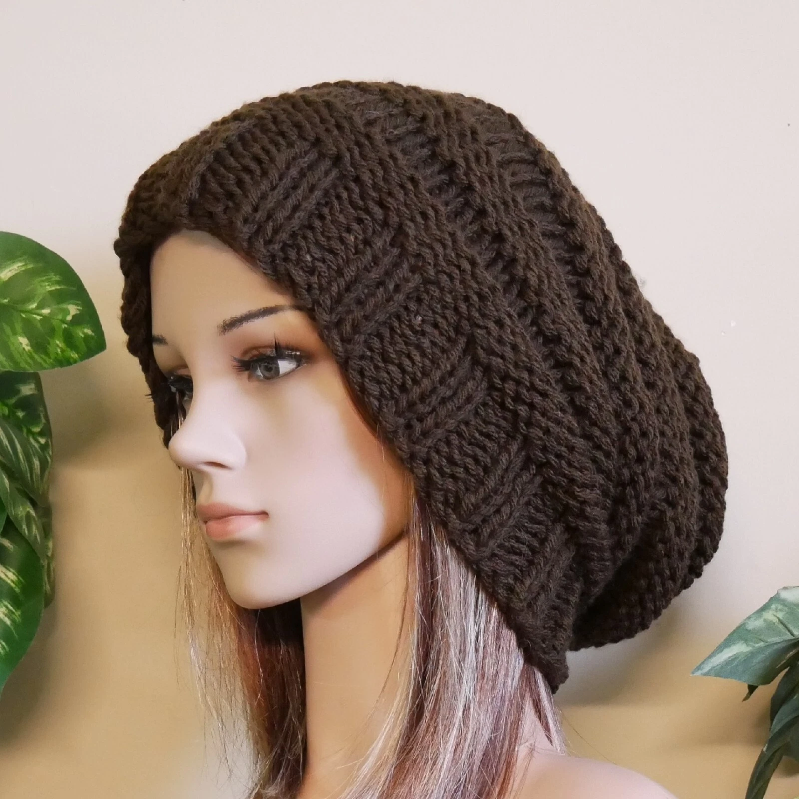 Chocolate Over Sized Baggie Slouchy, Handmade Chunky Beanie