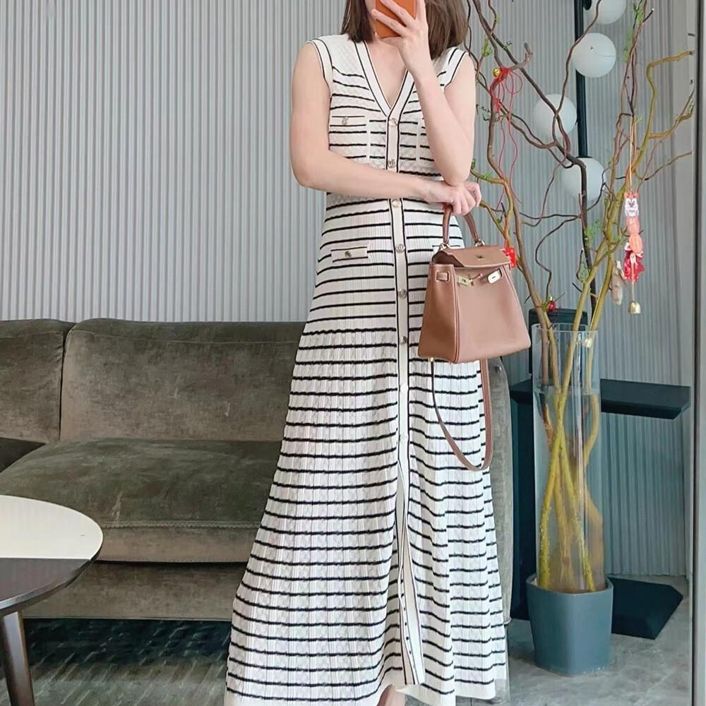 Sandro Women's Black and White Contrasting Stripes Long Sleeveless Knit Dress | eBay Sandro Women's Black and White Contrasting Stripes Long Sleeveless Knit Dress | eBay