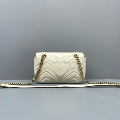 Auth Gucci Marmont 22 White Leather Light Gold Hardware Shoulder