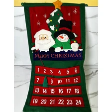 Christmas Advent Calendar Wall Hanging Santa Snowman Tree Count Down 24 Days