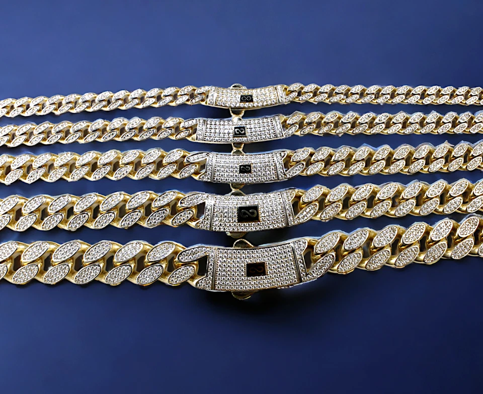 14K Yellow Gold Monaco Miami Cuban Link Chain Bracelet Full CZ Pave 6mm-13mm