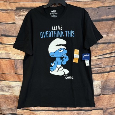 The Smurfs Men's Black T-Shirt Let Me Overthink This Graphic Tee Size L New