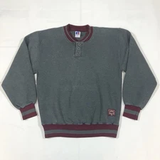 Vintage Russell Athletic Men’s Medium Henley Sweatshirt Fleece Academia USA Made