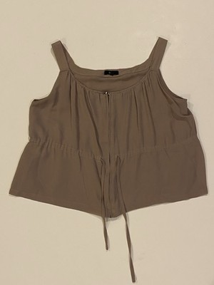 Fora Women s Beige Zip Drawstring Sleeveless Flowy Top Size M