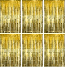 6 Pack Gold Foil Fringe Curtain Party Backdrop, Gold Tinsel Backdrop, Party...