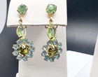 Vintage Estate Gold Tone Blue / Green Rhinestone Earrings 2 Pairs Clip On — photo 3
