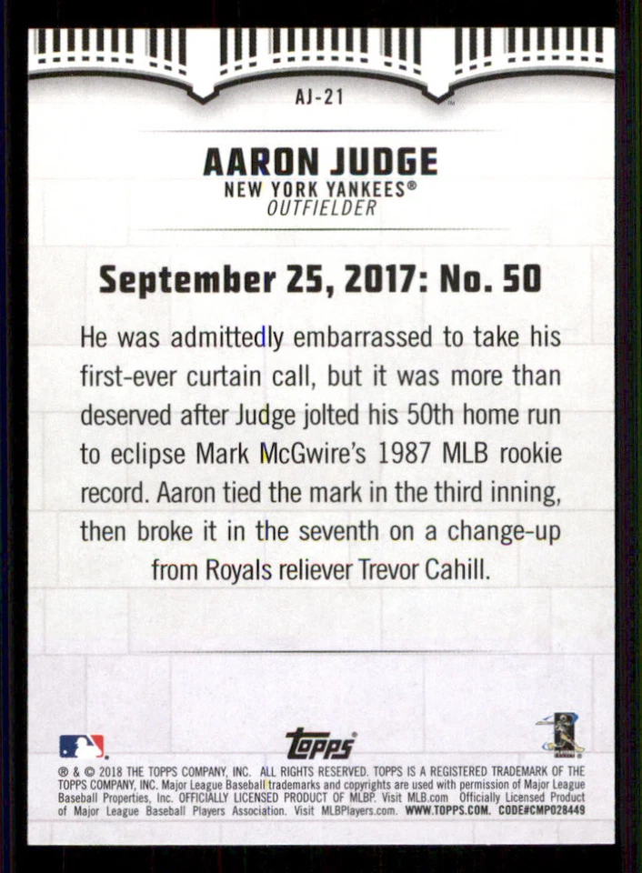 2018 Topps Aaron Judge Highlights #AJ21 Aaron Judge - Image 2 of 2
