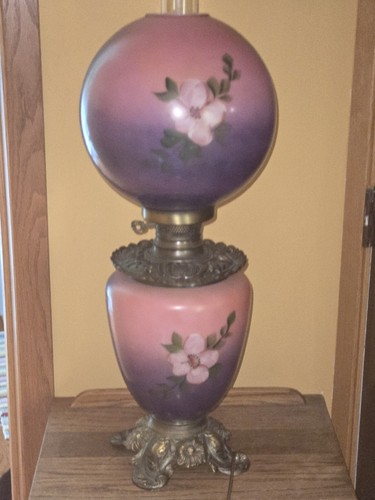 Antique Banquet Lamp GWTW Hand Painted Flowers Parlor Victorian style 3 way - Picture 20 of 24