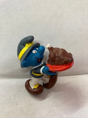 Schleich Schtroumpfs Schlumpf SMURF with ROAST CHICKEN Vintage Made in Portugal