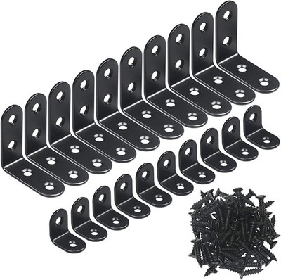 20 PCS Black L Bracket Corner 10 PCS 0.79'' 10 PCS 1.57'' Small Right Angle Wood