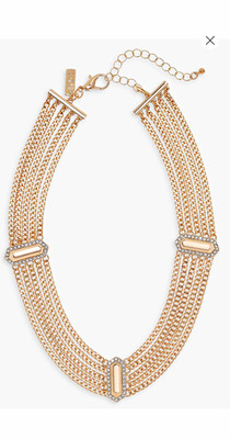 Chico's Gold Tone Multi-Strand Curb Chain Crystal Bar Necklace Adjustable