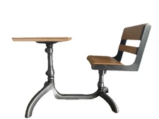 Wood and Metal School Desk Swivel Chair