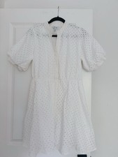 Nine West women’s white eyelet short puff sleeve summer dress size Large 10 12
