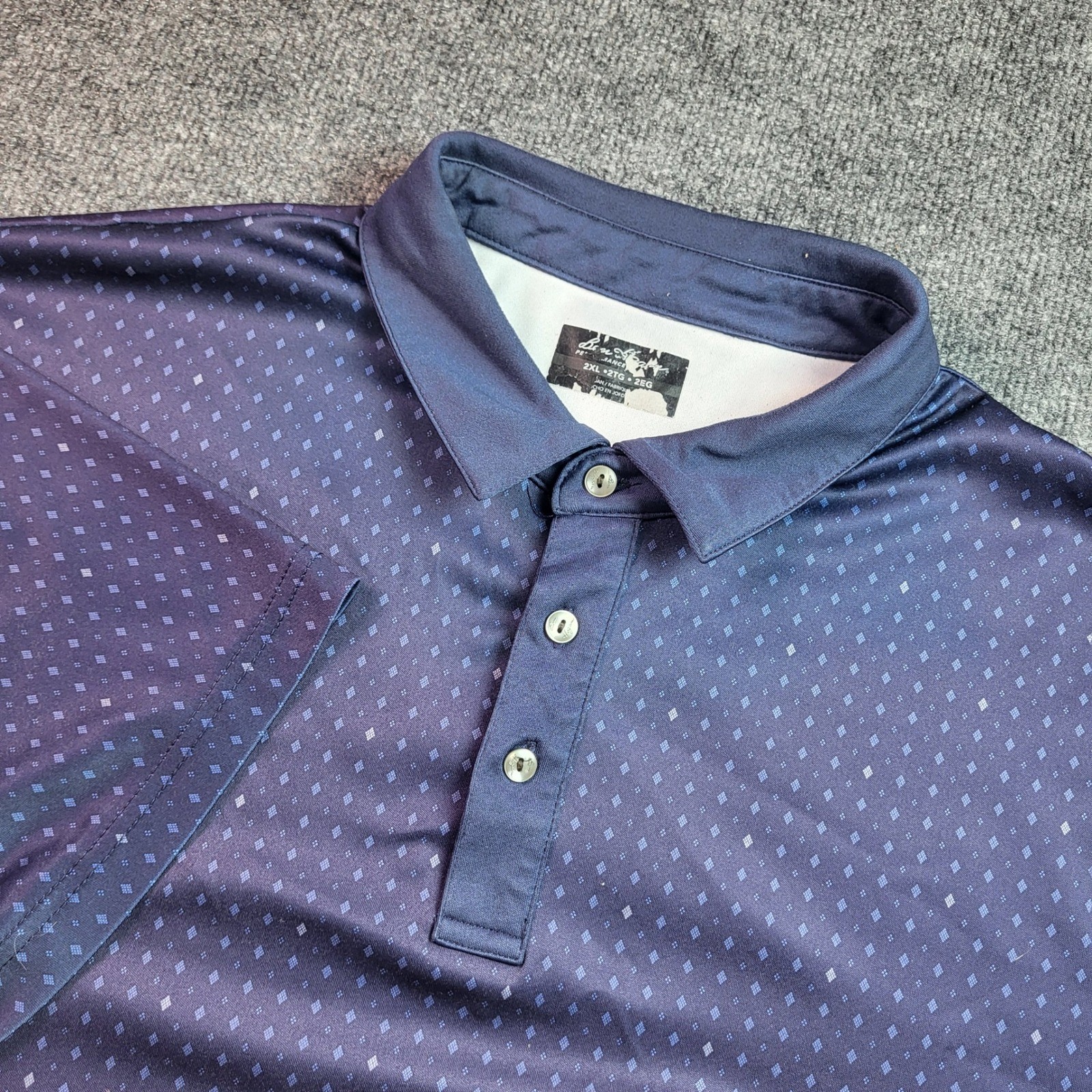 Ben Hogan Performance Mens 2XL Blue Geometric Diamond Print Polo Shirt Short Slv