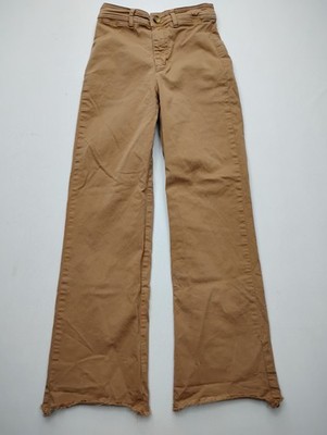 Marine Layer Bridget High Waist Wide Leg Pants Womens 2 Rust Brown Raw Hem