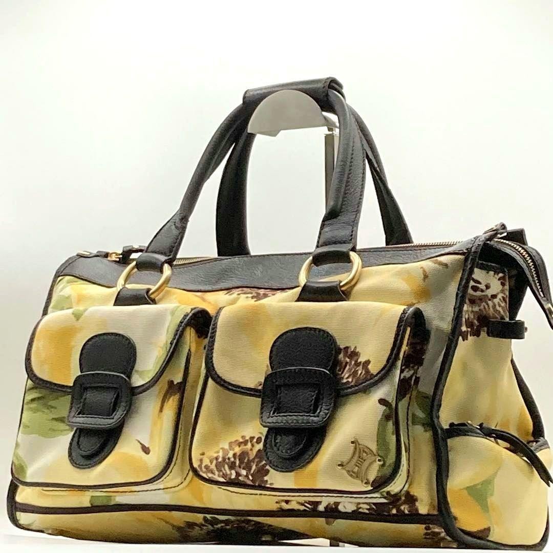CELINE Floral Trionf Macadam Canvas Leather Mini Boston Bag From