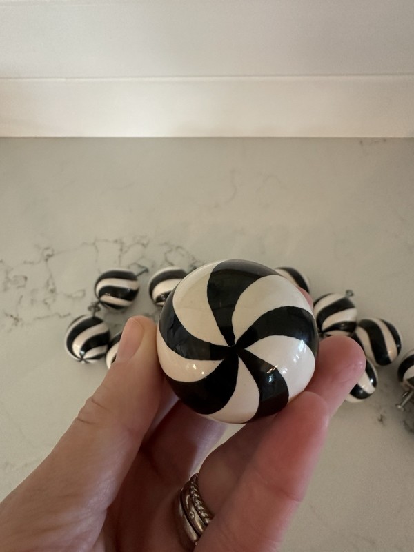 Mackenzie Childs Dot Knob Black and White Swirl