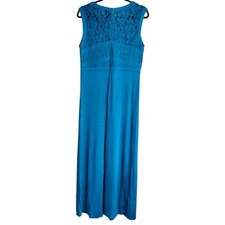Lane Bryant Dress Plus Size 26 Blue Lace Maxi Sleeveless Stretch Jersey Party
