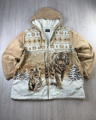 Classic Editions Sherpa Fleece Hoodie Jacket Tan Ivory Full Zip Mens Size XL