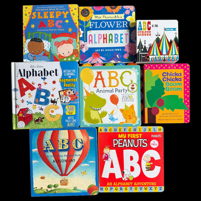 Lot of 8 ABC Themed Board Books Baby Toddler Alphabet Chicka Boom Animals Snoopy