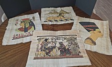 Set of 4 Hand Painted Egyptian Papyrus Paintings Giza Nefertiti Art
